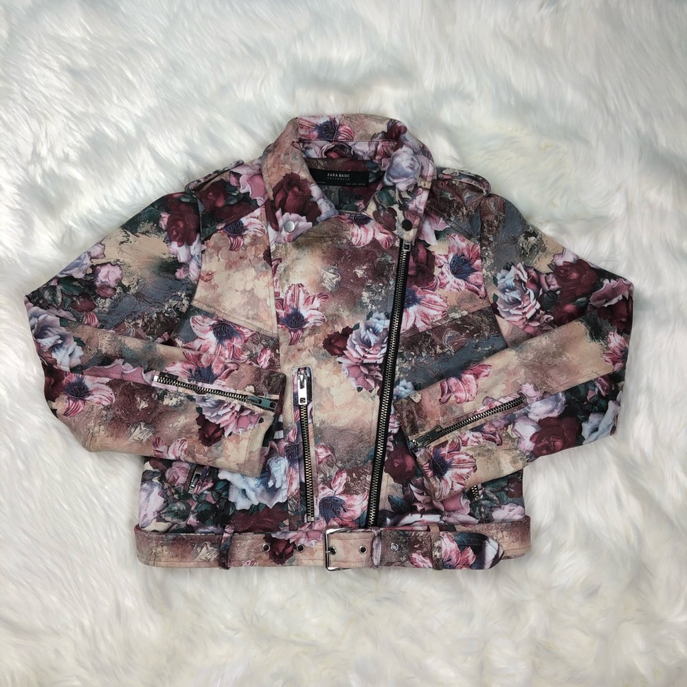 Zara Women’s floral moto style jacket size large